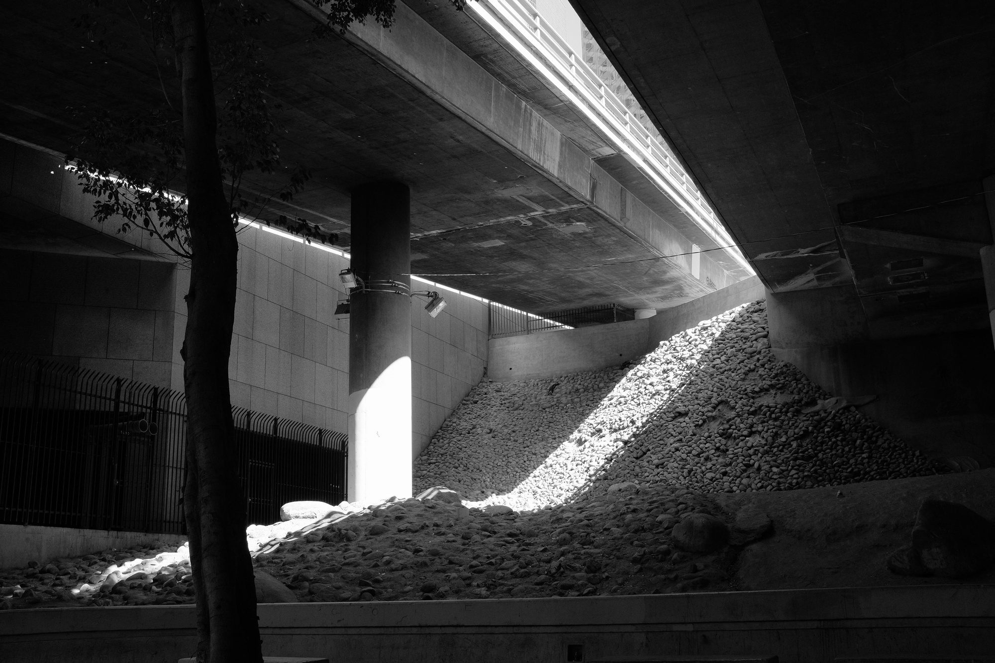 Under the highway in L.A., Black & White.