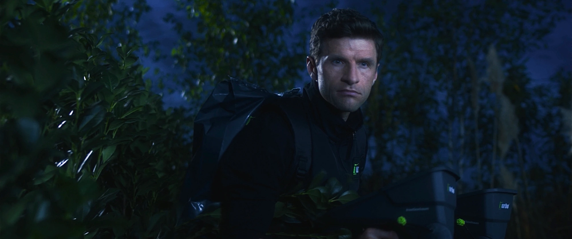 Filmgrab from Turbogrün Commercial featuring Thomas Müller. Shot by Cinematographer / DoP Dennis Riebenstahl.